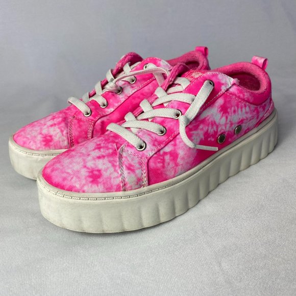 Roxy Sheilahh Women's Sneaker Pink Canvas Tie Dye Platform Sole Size 7 - Picture 2 of 9